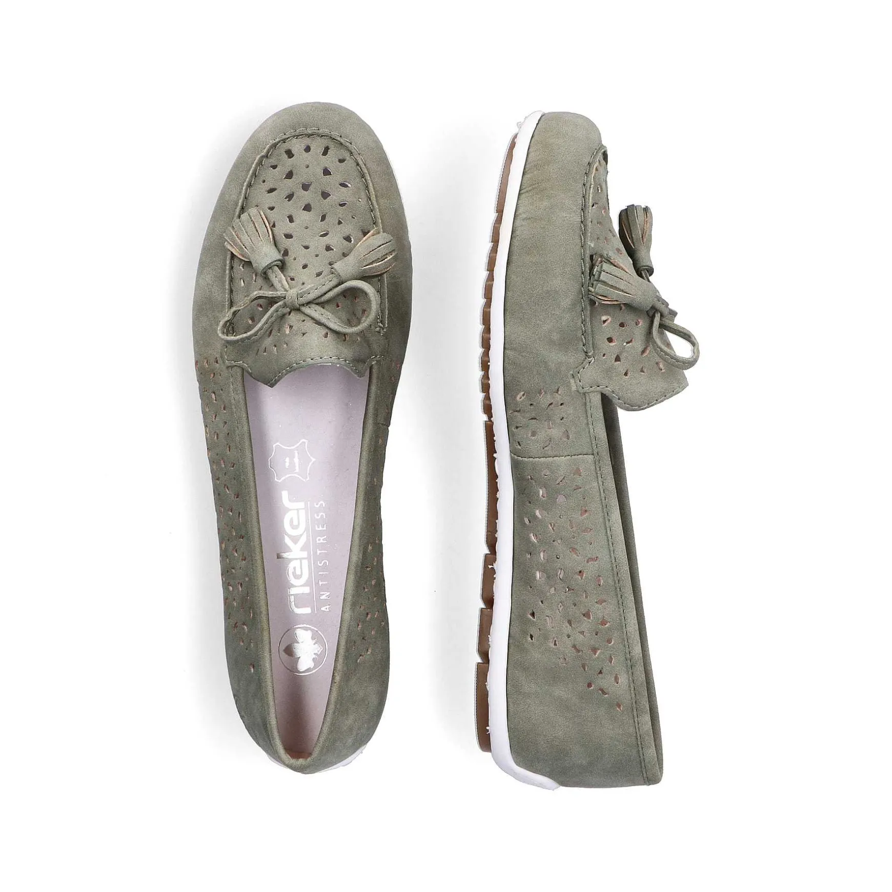 Rieker Dame Loafers Gron Gra