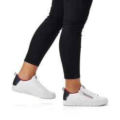 Rieker Dame Sneaker Lav Sne-Hvid Aegte-Rod