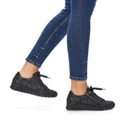 Rieker Damesko Med Snore I Sort Metallic