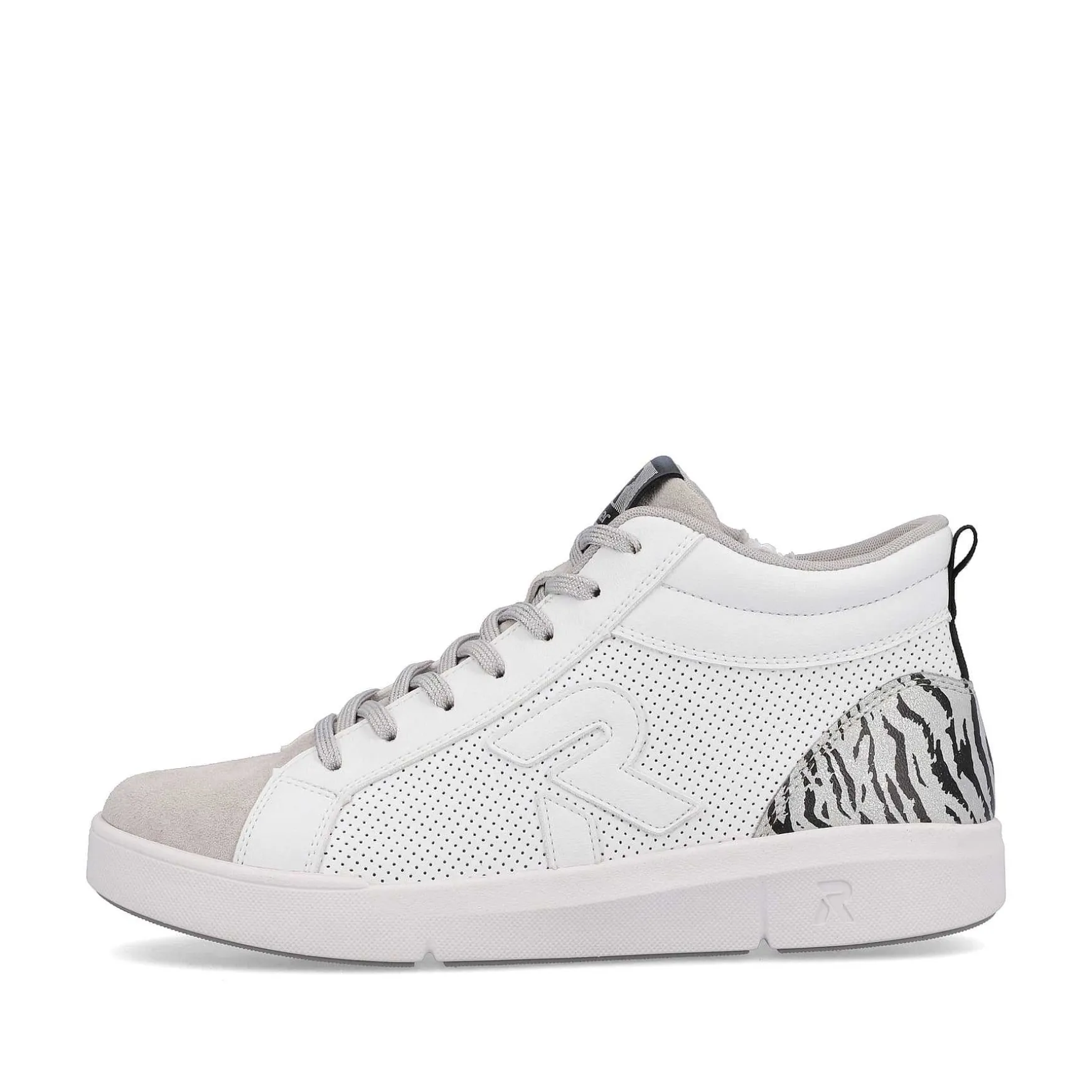 Rieker Damesneaker Hoj Swan-White Arctic-Grey Zebra