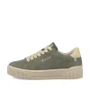 Rieker Damesneaker Lav Khaki-Gron Creme-Beige