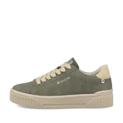 Rieker Damesneaker Lav Khaki-Gron Creme-Beige