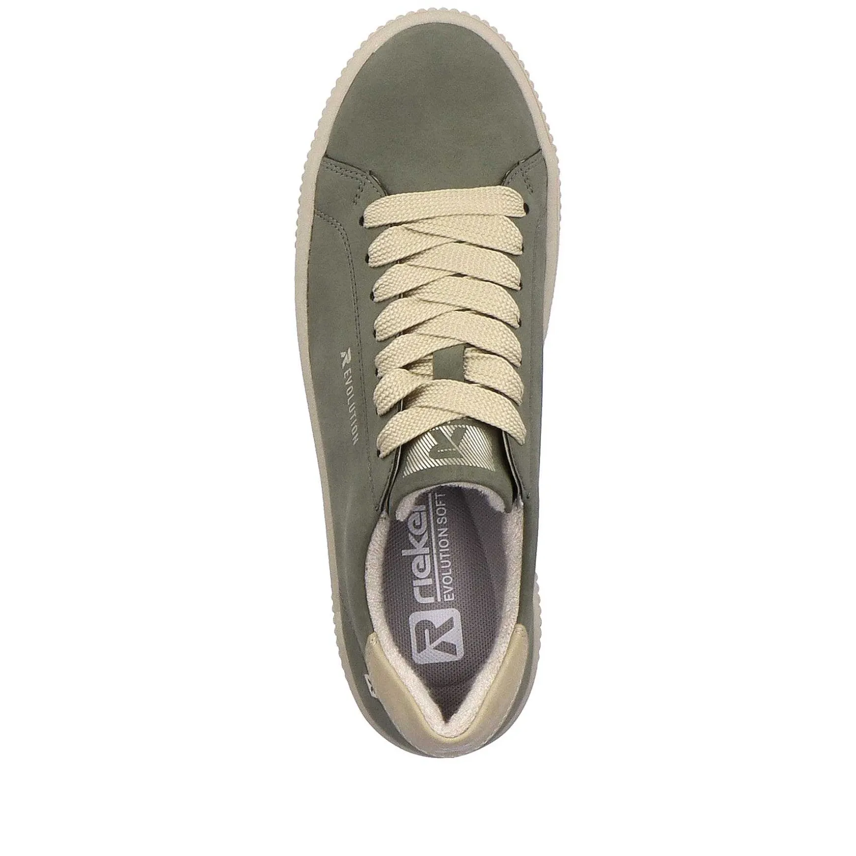Rieker Damesneaker Lav Khaki-Gron Creme-Beige
