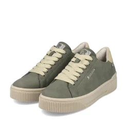 Rieker Damesneaker Lav Khaki-Gron Creme-Beige