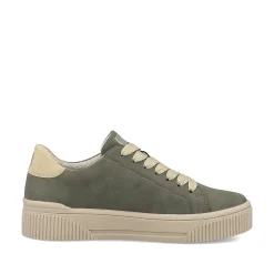 Rieker Damesneaker Lav Khaki-Gron Creme-Beige