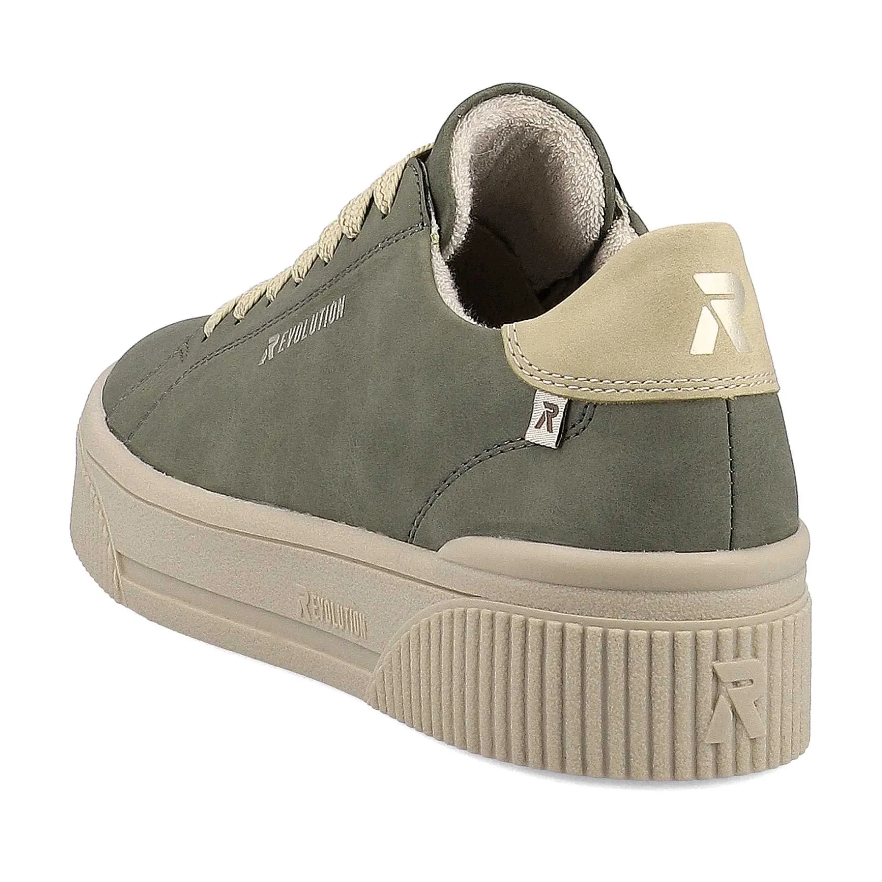 Rieker Damesneaker Lav Khaki-Gron Creme-Beige