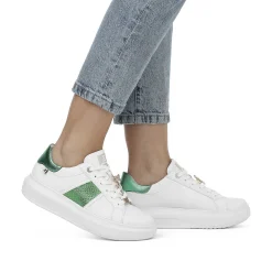 Rieker Damesneaker Lav Krystal Hvid Metallic Gron