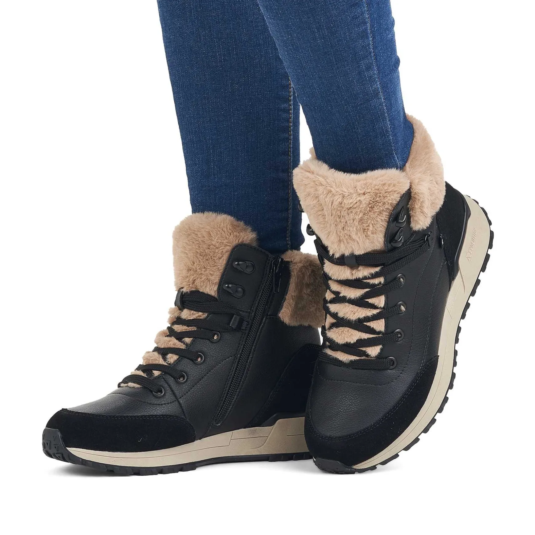 Rieker DameStøvler Med Ledning Midnight-Black Stone-Grey