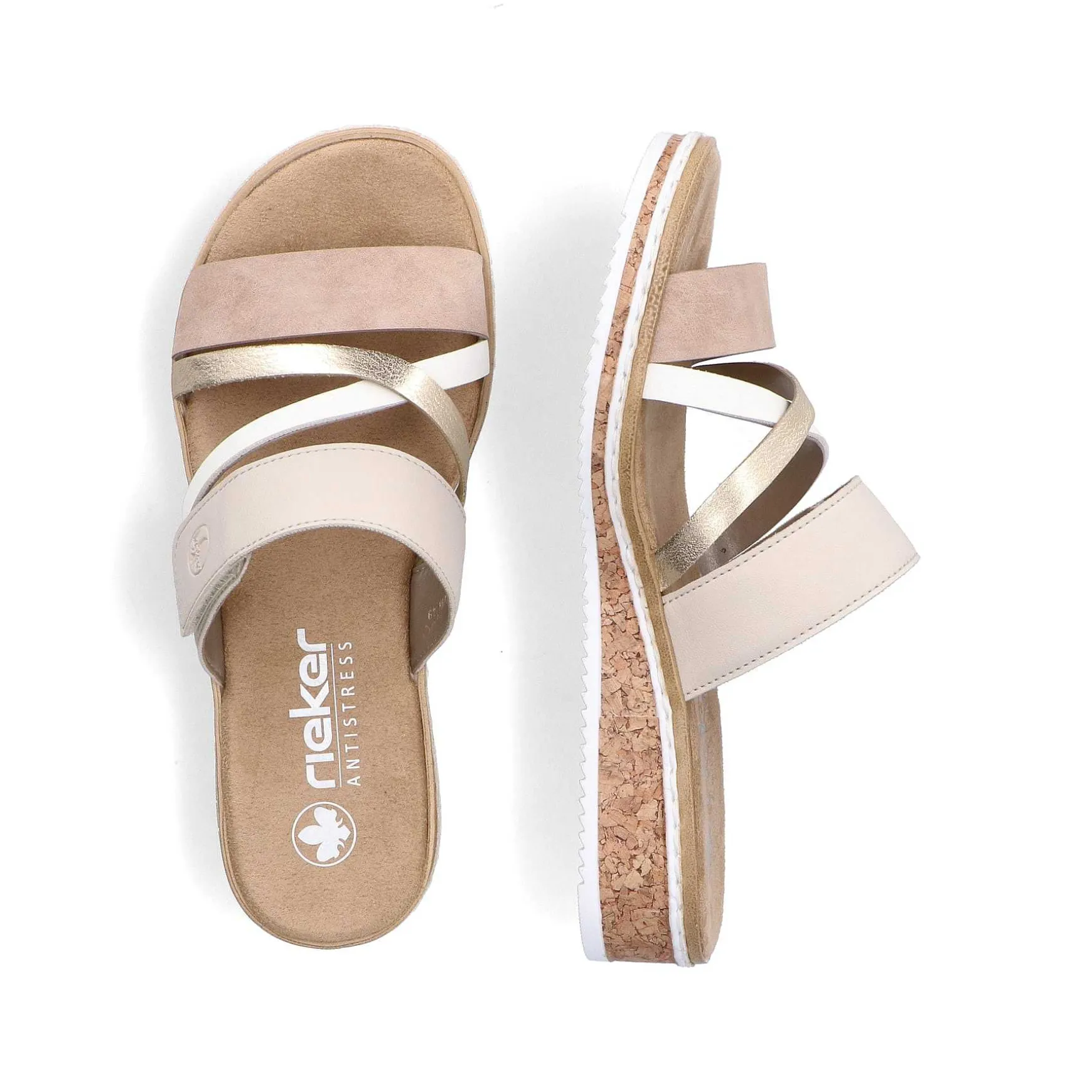 Rieker Kvinders Muldyr Beige-Metallic-Rosa