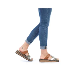 Rieker Kvinders Muldyr Chokolade Brun-Mint Gron-Hvid