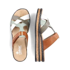 Rieker Kvinders Muldyr Chokolade Brun-Mint Gron-Hvid