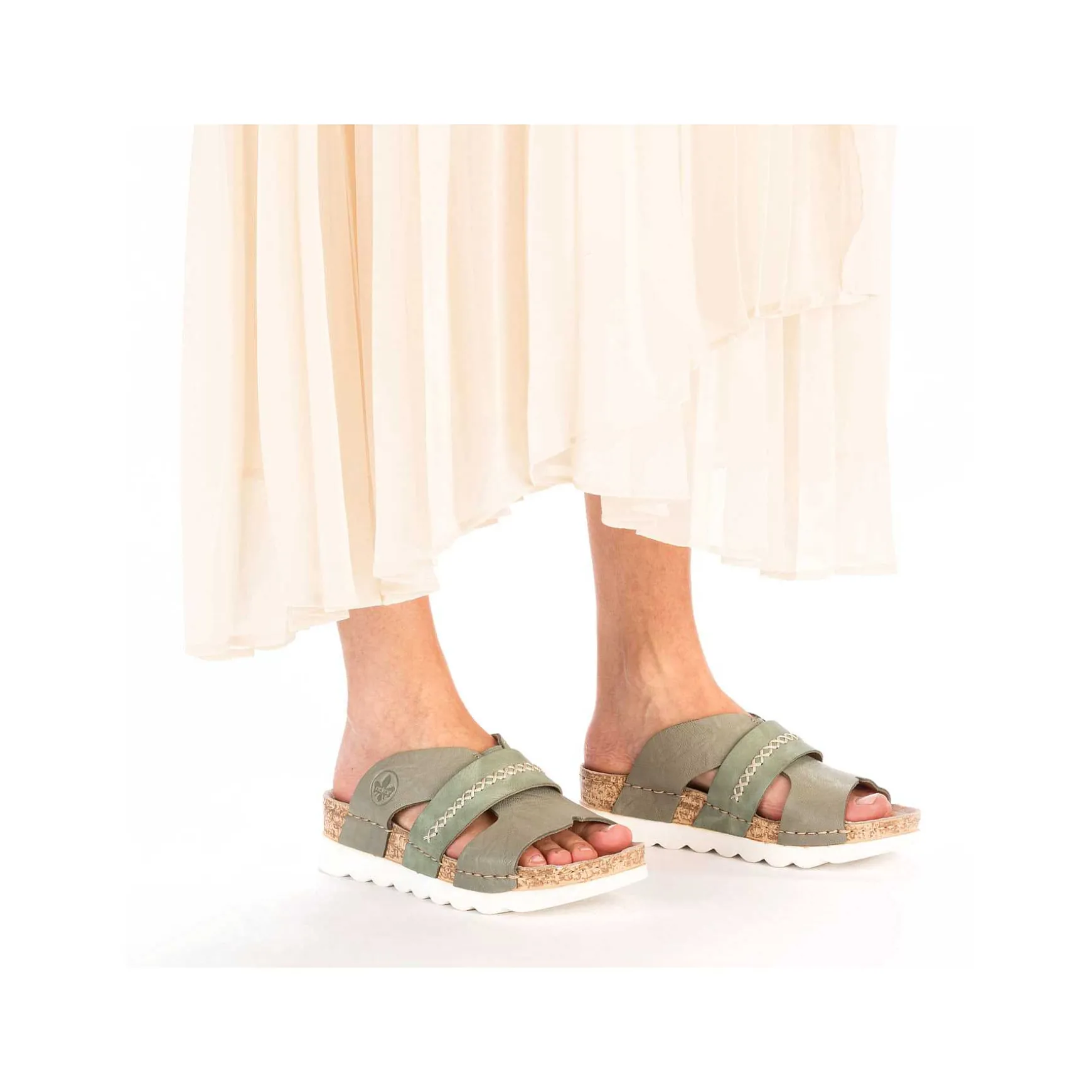 Rieker Kvinders Muldyr Gron Gra